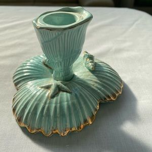 Napco 1952 stamped vintage Aqua/gold candle holder